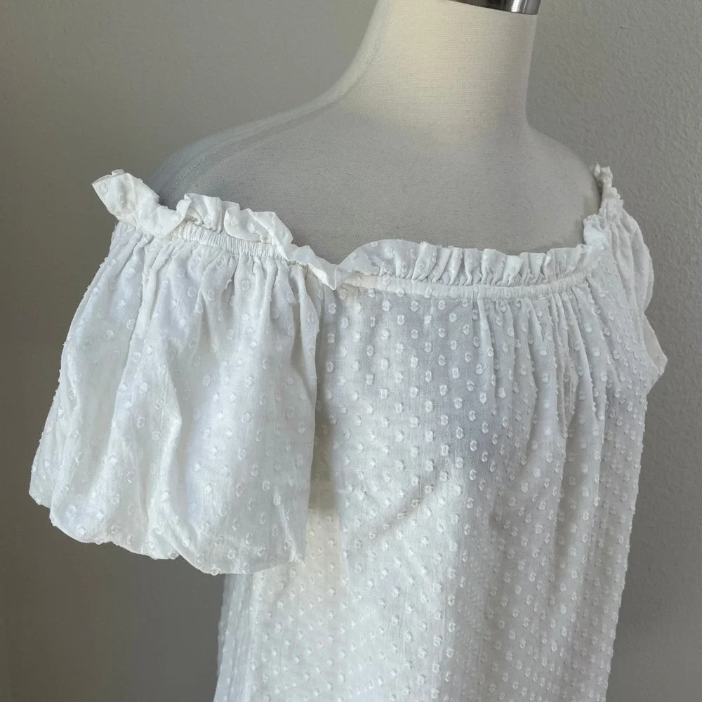 Maeve Anthropologie Womens 4 White Swiss‎ Dot Off The Shoulder Puff Sleeve Top